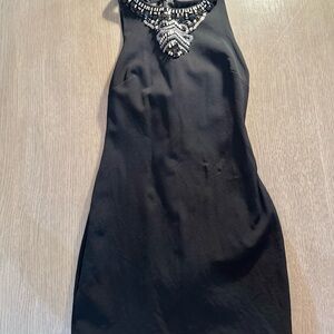 bebe Black Mini Dress with Beaded Neckline